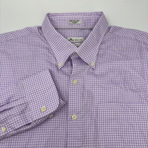 Peter Millar Mens 2XL Crown Soft Purple Gingham Check Long Sleeve Button Shirt - Picture 1 of 4
